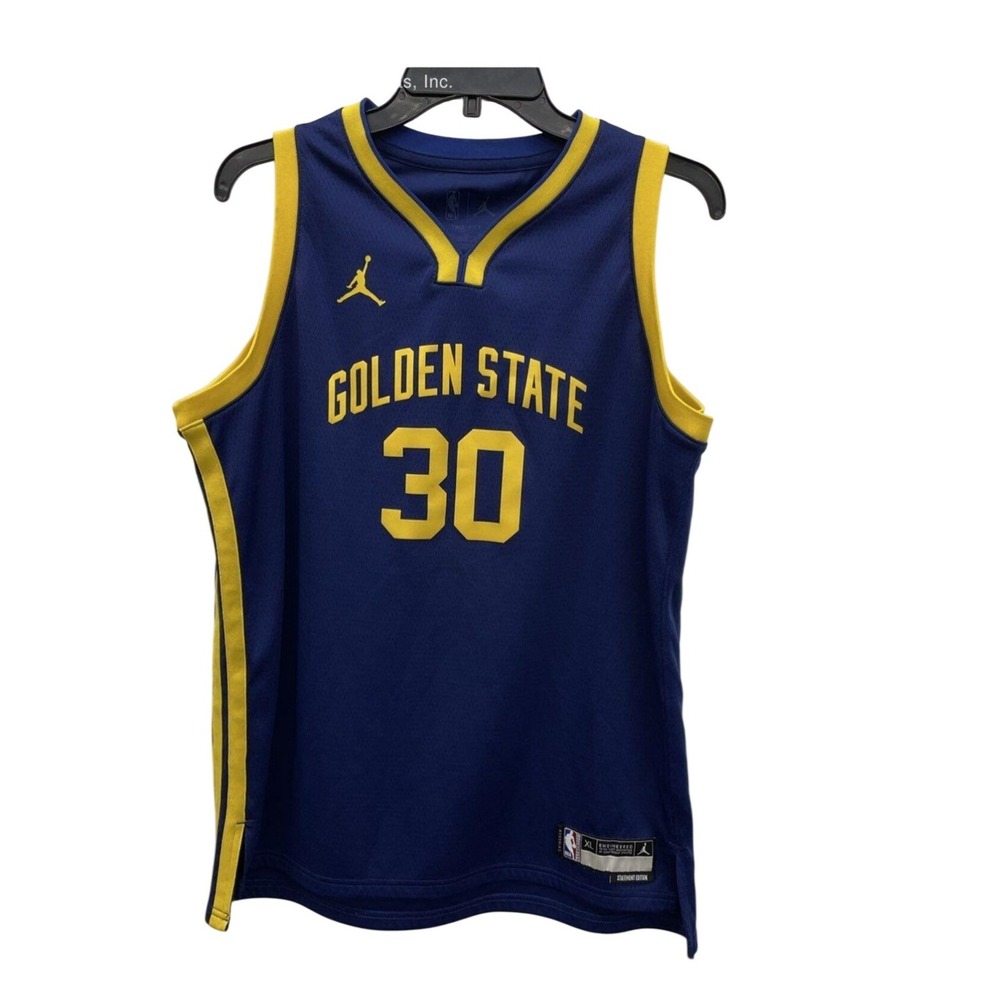 Jordan Stephen Curry Golden State Warriors Jersey Blue Yellow XL Statement Ed